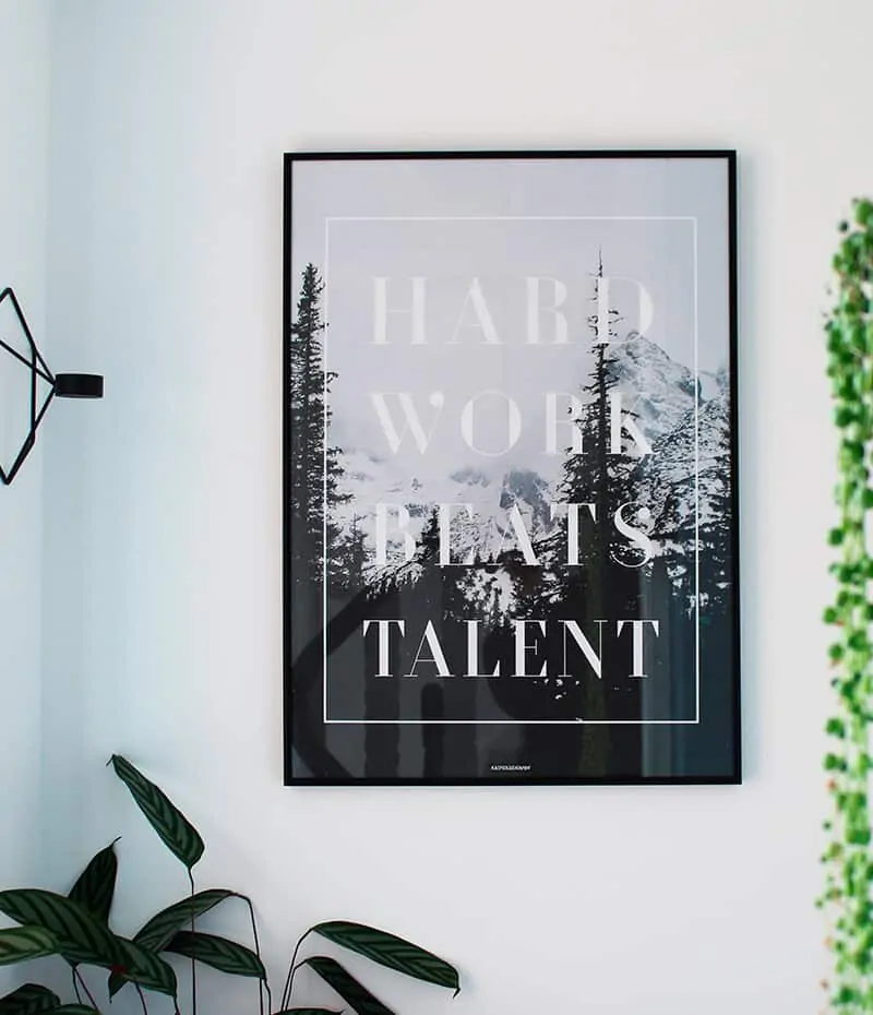 Hard work plakat - motivation, tekst og natur plakat