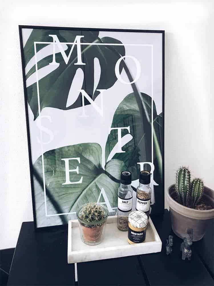 monstera-plant-fotokunst-plakat-750-1000px monstera plante fotokunst plakat med tekst