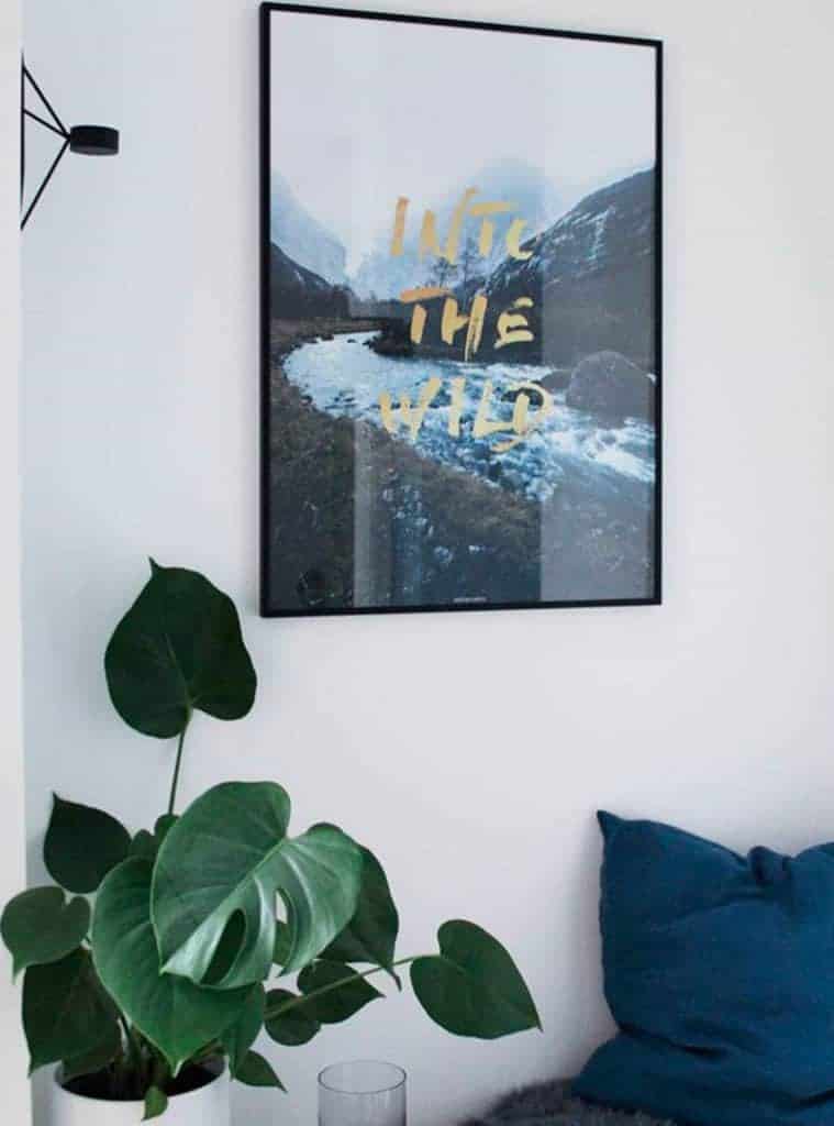 natur-tekst-into-the-wild-plakat Fotokunst natur billede med guld tekst - Into The Wild plakat