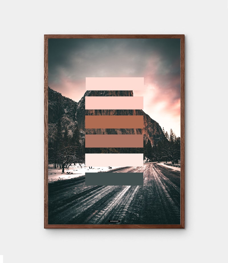 Orange Shades plakat med natur baggrund og orange farver i mørk egetræramme