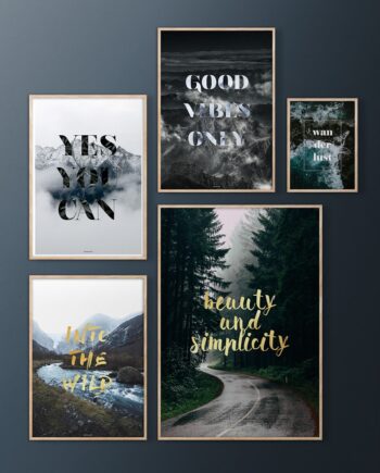 Natur tekst billedvæg med egetrærammer