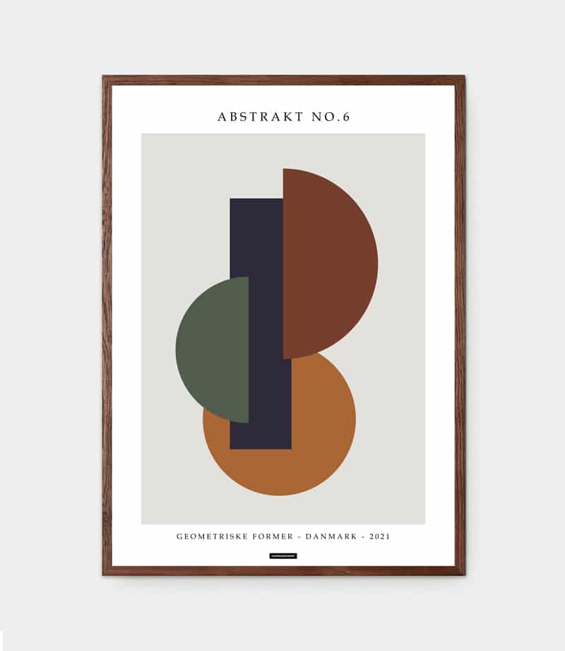 Abstrakt plakat med figurer og farverne grøn, blå, rød og orange