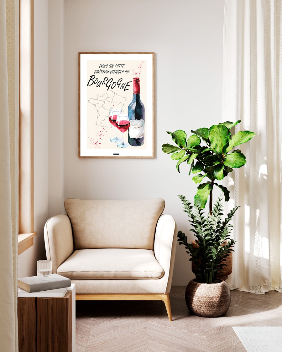 Bourgogne plakat med Bourgogne vinkort af KASPERBENJAMIN