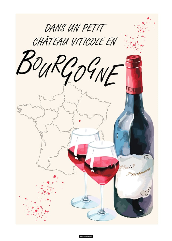 Bourgogne plakat med Bourgogne vinkort af KASPERBENJAMIN