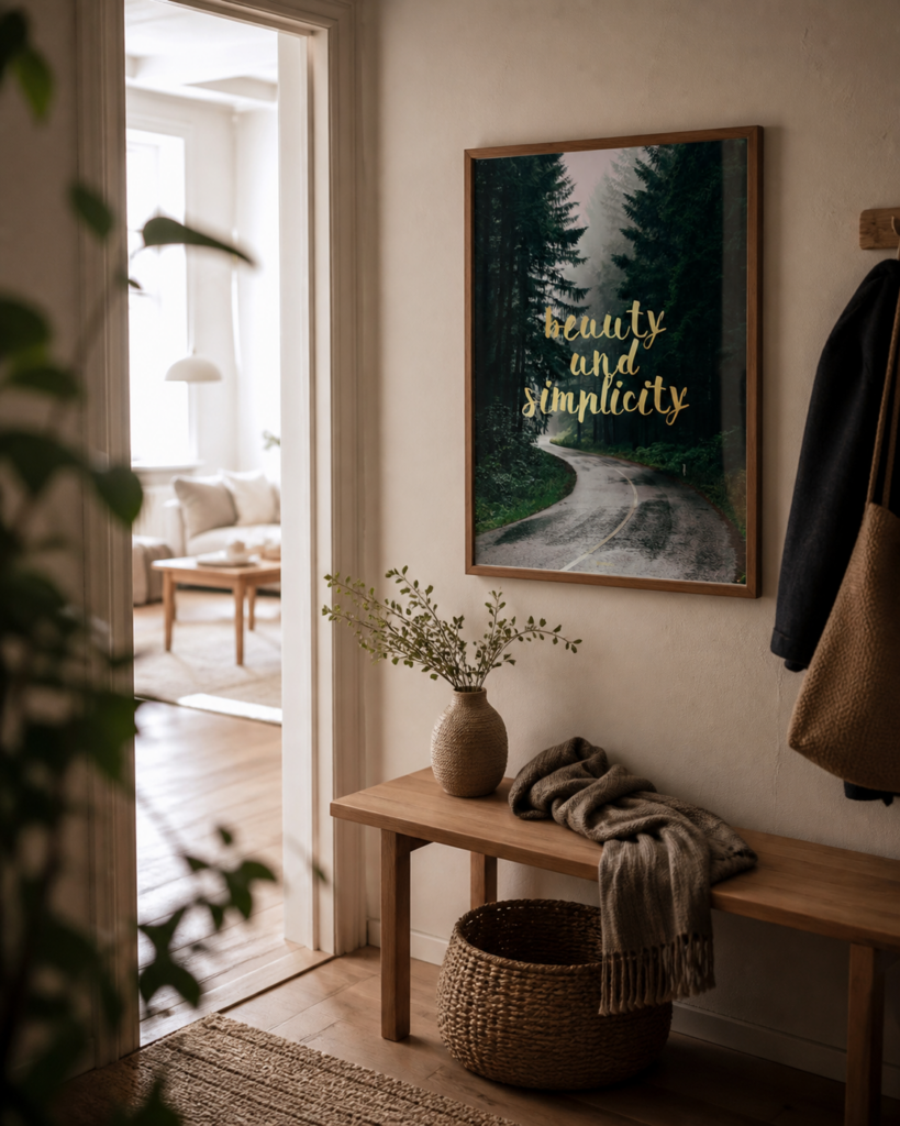SIMPLICITY hero miljøbillede KASPERBENJAMIN SIMPLICITY plakat i en lys dansk bolig med naturligt dagslys